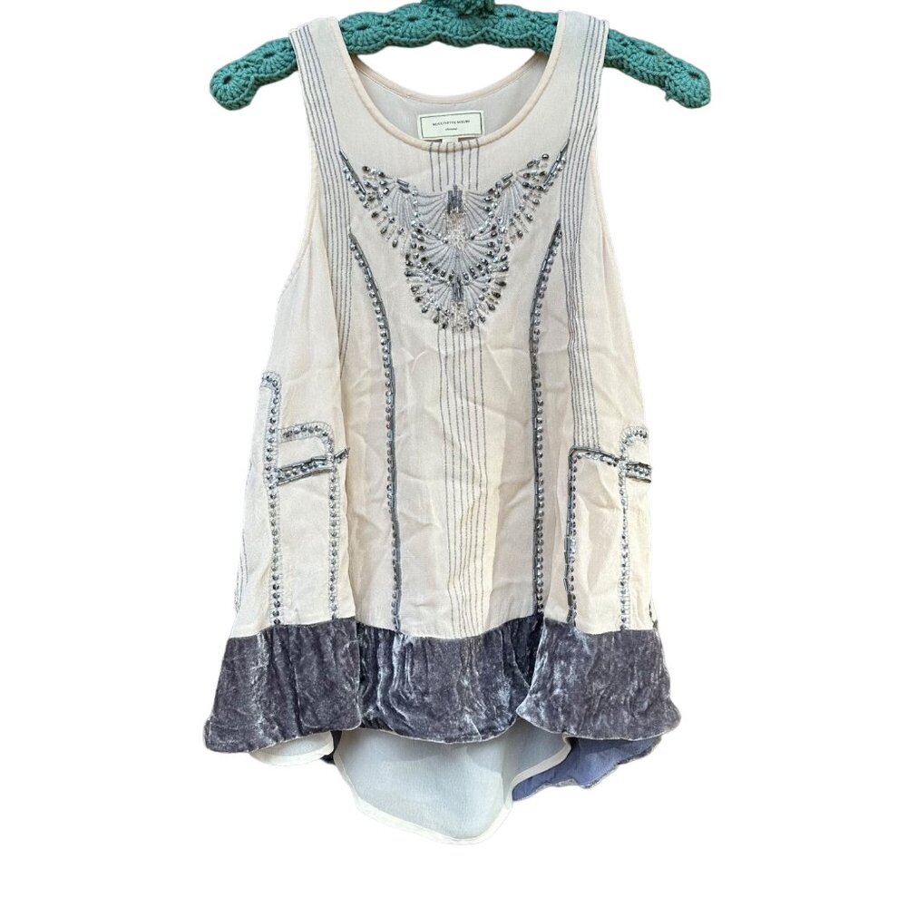 Moulinette Soeurs Beaded Velvet Flowy Tan Grey Tank Top Size XS - Picture 1 of 11